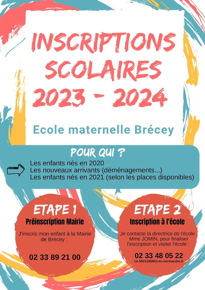 Inscription 2023-2024 à l'école maternelle de Brécey