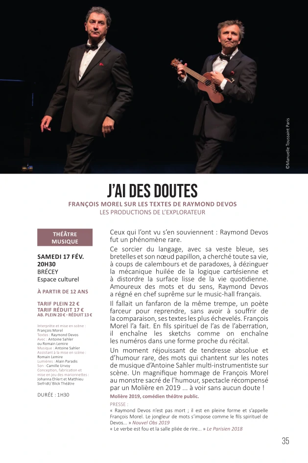 Spectacle J'ai des Doutes - 17 février à Brécey - saison culturelle 2023-2024