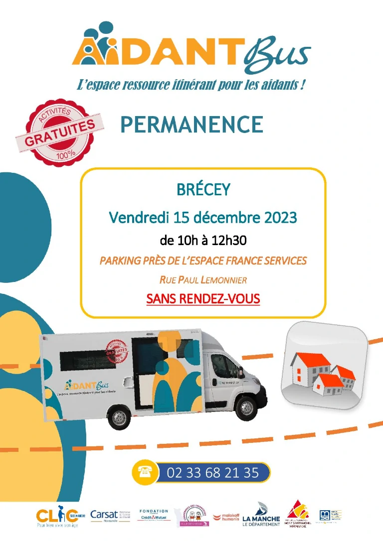 Aidant Bus permanence le 15 décembre 2023 sur le parking à Brécey