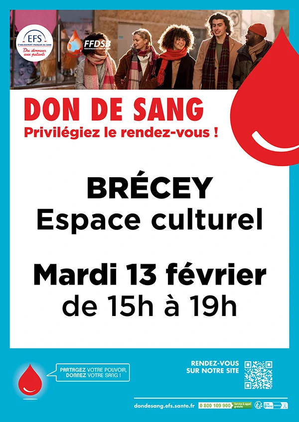 Don du sang le 13 février 2024 à l'espace culturel de Brécey